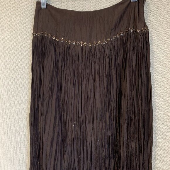 Talbots Women’s Crepe SILK Maxi Skirt 6 Brown Beaded Sequin Boho Glam Chic - Picture 7 of 12